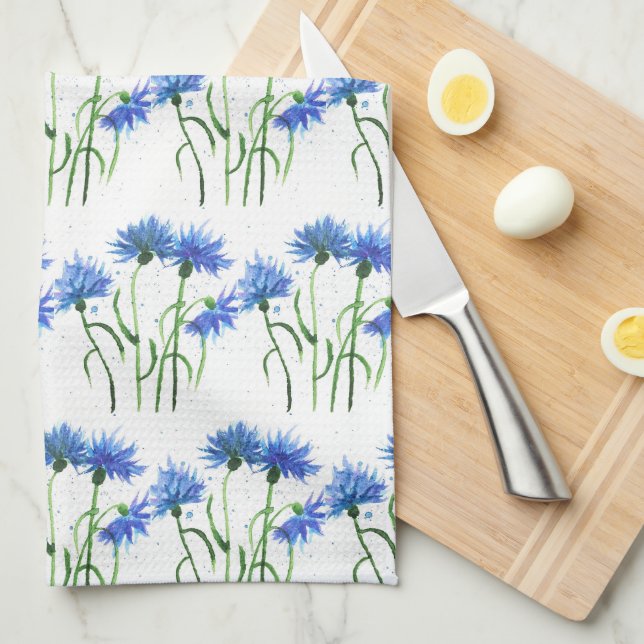 Linge De Cuisine Motif d'aquarelle fleurs bleues de Cornflowers (Quart Plié)