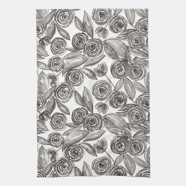 Linge De Cuisine Motif d'aquarelle moderne noir blanc (Vertical)