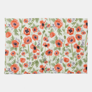 Linge De Cuisine Motif d'aquarelle orange rouge pavot