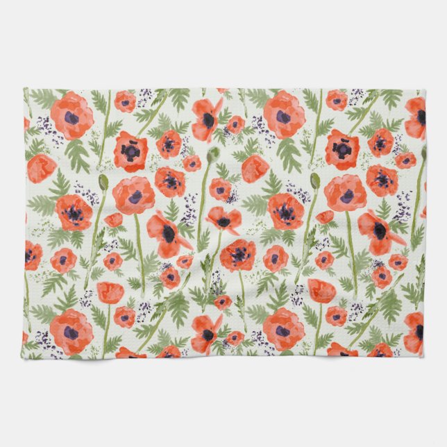 Linge De Cuisine Motif d'aquarelle orange rouge pavot (Horizontal)