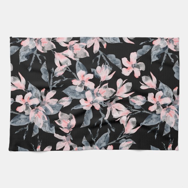 Linge De Cuisine Motif d'aquarelle rose et gris (Horizontal)