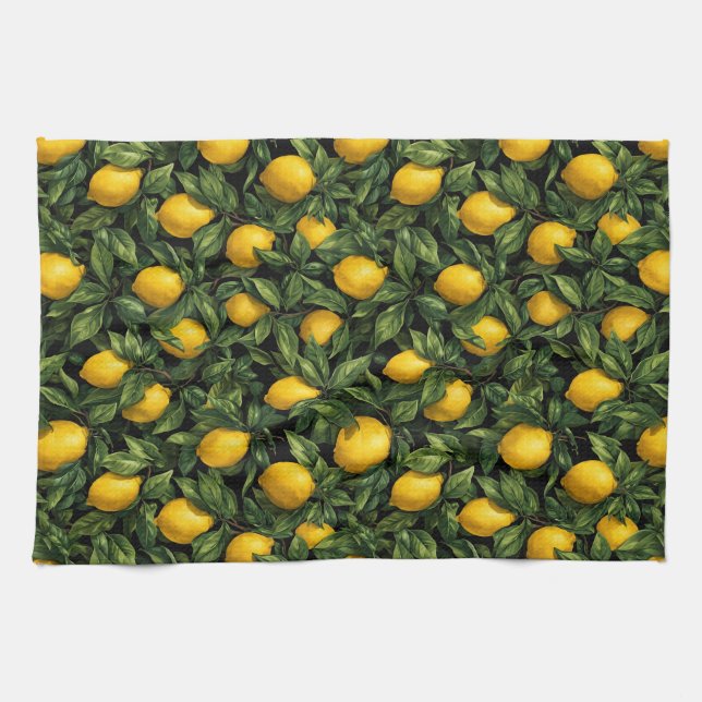 Linge De Cuisine Motif d'arbre de citron agrumes vibrant (Horizontal)