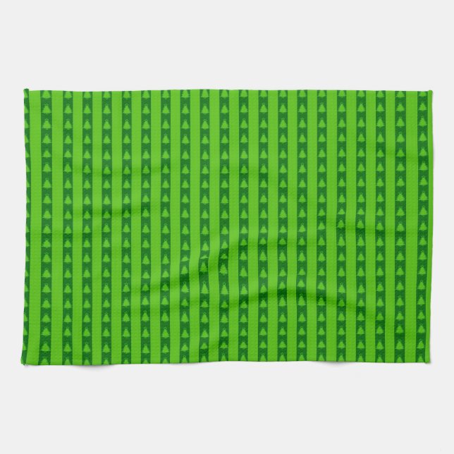 Linge De Cuisine Motif d'arbre de Noël à rayures vertes (Horizontal)