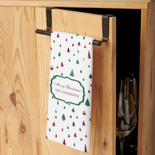 Linge De Cuisine Motif d'arbre de Noël personnalisé Bourgogne Pin V