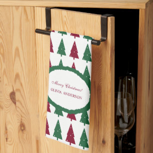 Linge De Cuisine Motif d'arbre de Noël personnalisé en pin burgundy