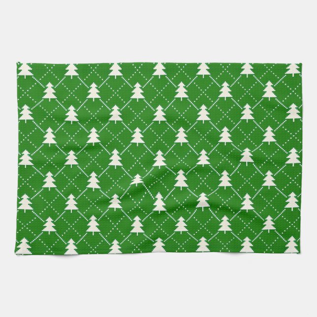 Linge De Cuisine Motif d'arbre de Noël vert festif (Horizontal)