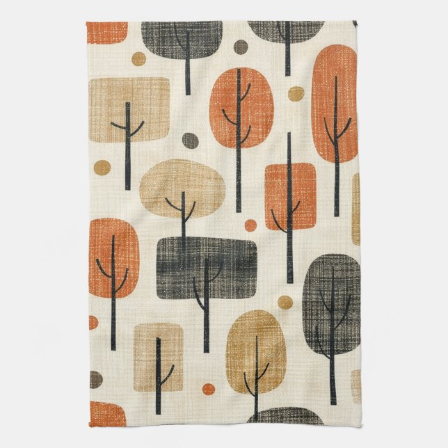 Linge De Cuisine Motif d'arbre moderne du milieu du siècle (Vertical)