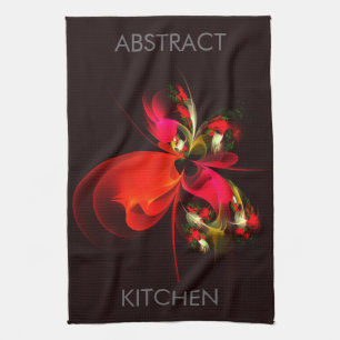 Linge De Cuisine Motif d'art abstrait moderne floral rouge et vert