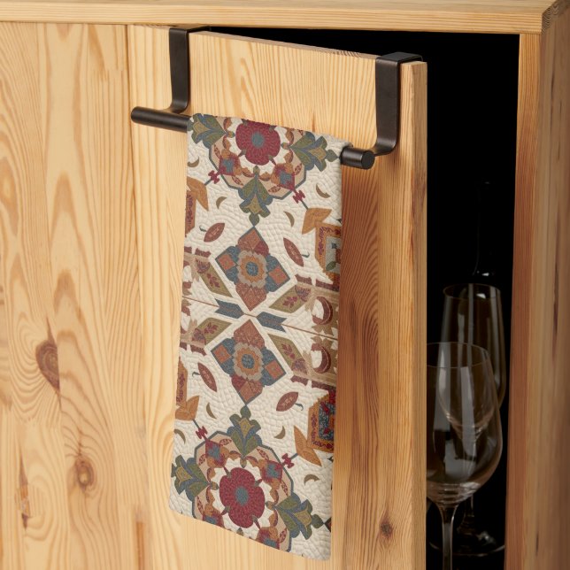 Linge De Cuisine motif d'art de bloc de patchwork géométrique vinta (Pliage en tiers)
