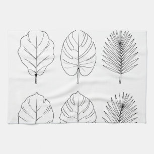 Linge De Cuisine Motif d'art en ligne de feuilles tropicales