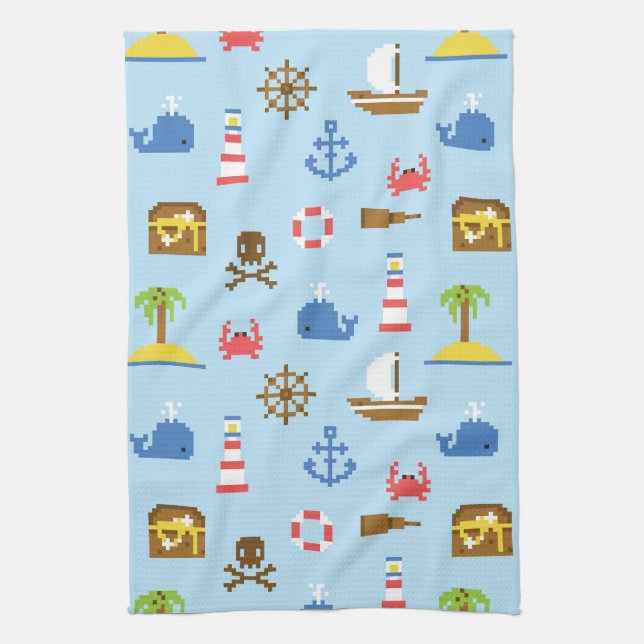 Linge De Cuisine Motif d'art maritime Pixel (Vertical)