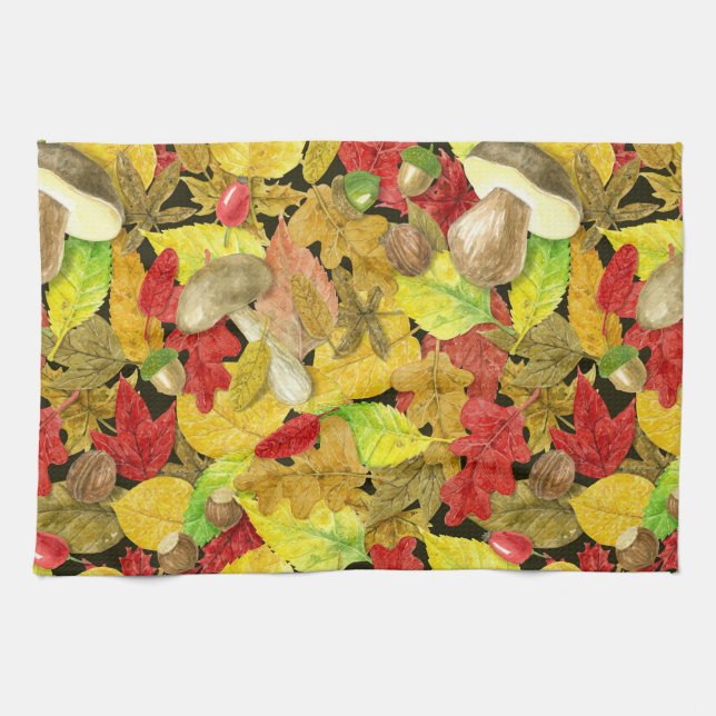 Linge De Cuisine Motif d'automne aquarelle (Horizontal)