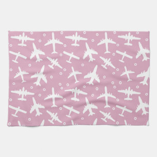 Linge De Cuisine Motif d'avion léger rose et blanc