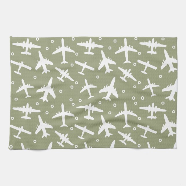 Linge De Cuisine Motif d'avion Taupe et White Aviation (Horizontal)