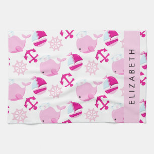 Linge De Cuisine Motif De Baleines, Baleines Roses, Votre Nom