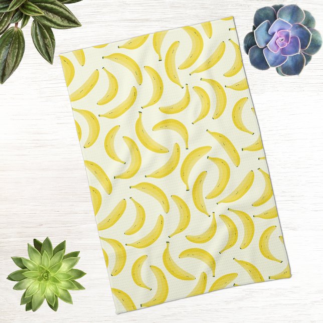 Linge De Cuisine Motif de banane amusant (Fun banana pattern yellow and cream kitchen tea towel )