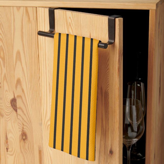 Linge De Cuisine Motif de bande jaune noir rétro (Pliage en tiers)