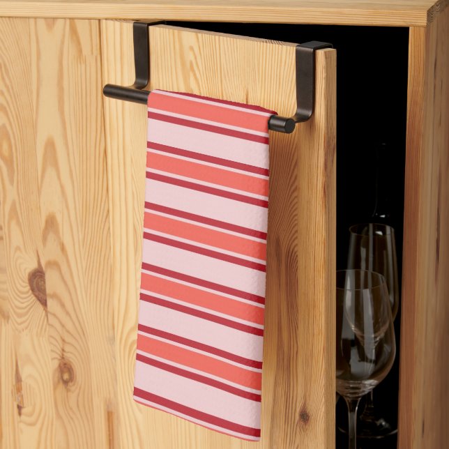 Linge De Cuisine Motif de bande verticale rose rouge (Pliage en tiers)