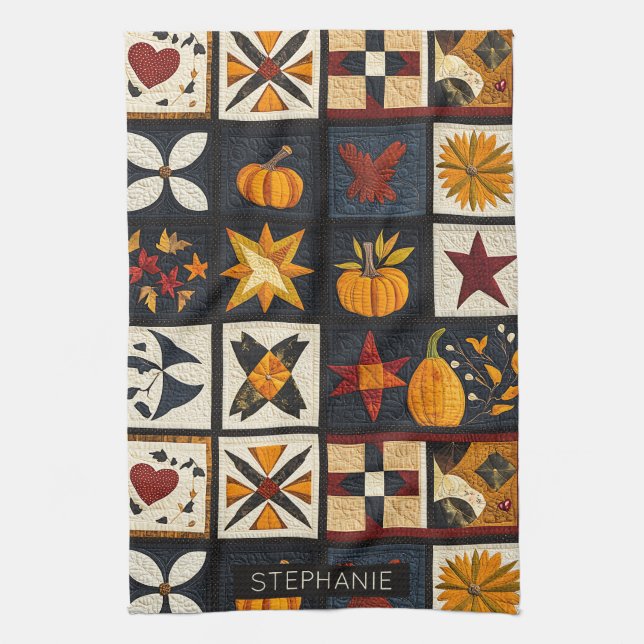Linge De Cuisine Motif de bloc de surface d'automne | Récolte rusti (Vertical)