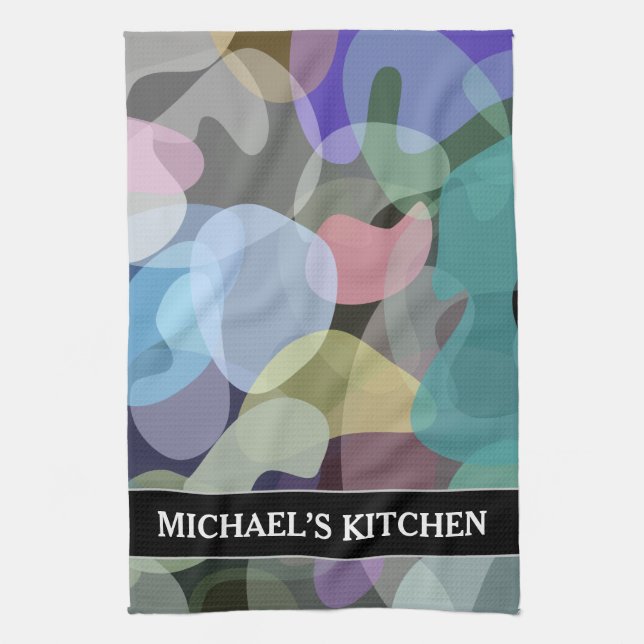 Linge De Cuisine Motif de blocs multicolores Abstrait + nom personn (Vertical)