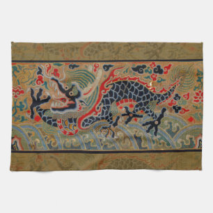 Linge De Cuisine Motif de broderie en soie de dragon chinois antiqu
