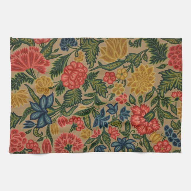 Linge De Cuisine Motif de broderie florale au crewel vintage (Horizontal)