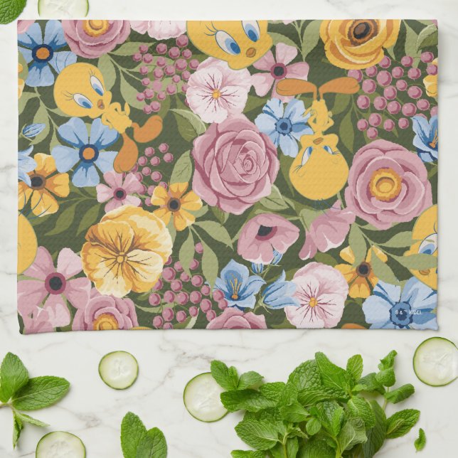 Linge De Cuisine Motif de broderie florale TWEETY™ (Plié)