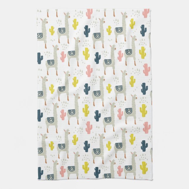 Linge De Cuisine Motif de cactus et de lamas (Vertical)