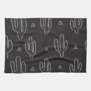 Linge De Cuisine Motif de cactus noir à main