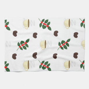 Linge De Cuisine Motif de café avec haricots, tasses et caféiers