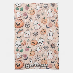 Linge De Cuisine Motif de caniche d'Halloween avec Fantômes et Citr