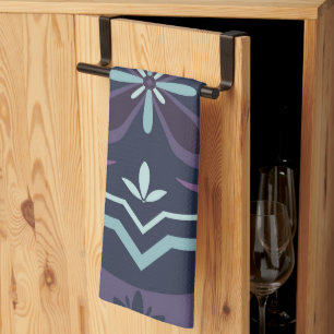 Linge De Cuisine Motif de carrelage floral bleuâtre