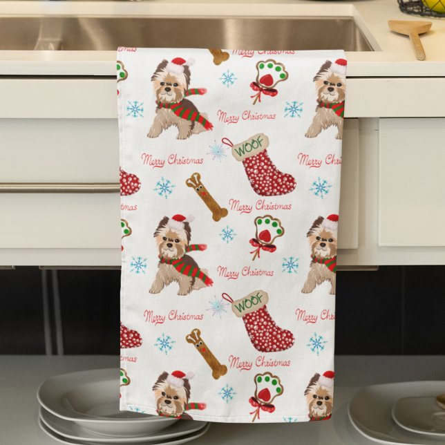 Linge De Cuisine Motif de célébration de Noël avec Yorkie   (Créateur téléchargé)