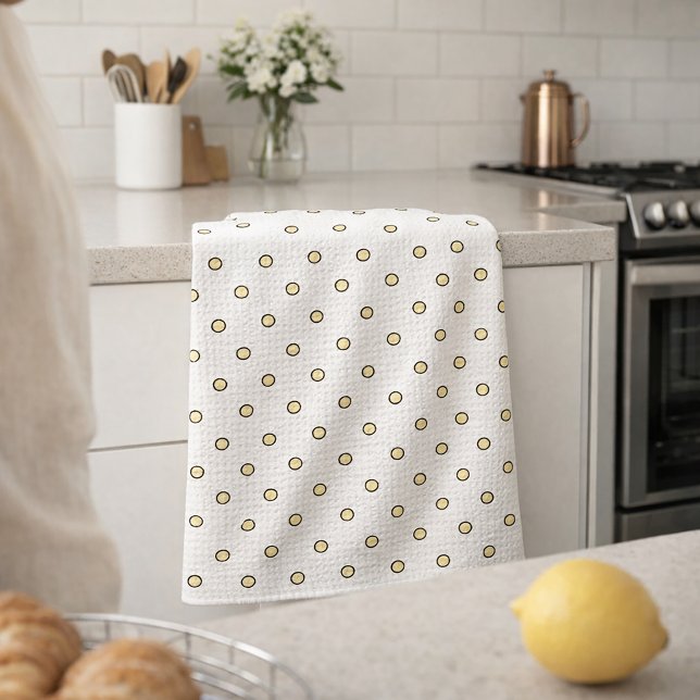 Linge De Cuisine Motif de cercle jaune et noir (A kitchen towel with a pattern of yellow and black dots)