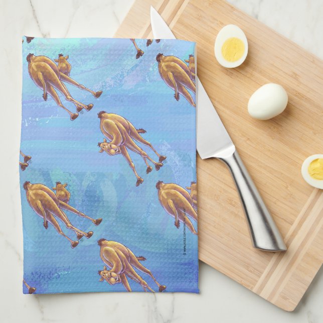 Linge De Cuisine Motif de chameau sur Blue Heads and Tails (Quart Plié)