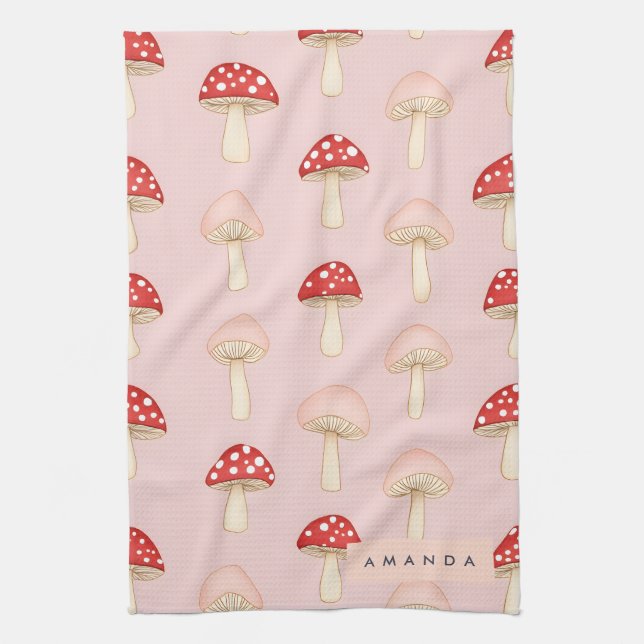 Linge De Cuisine Motif de champignon rose vif (Vertical)