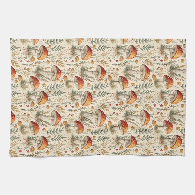 Linge De Cuisine Motif de champignons boho de la forêt (Horizontal)