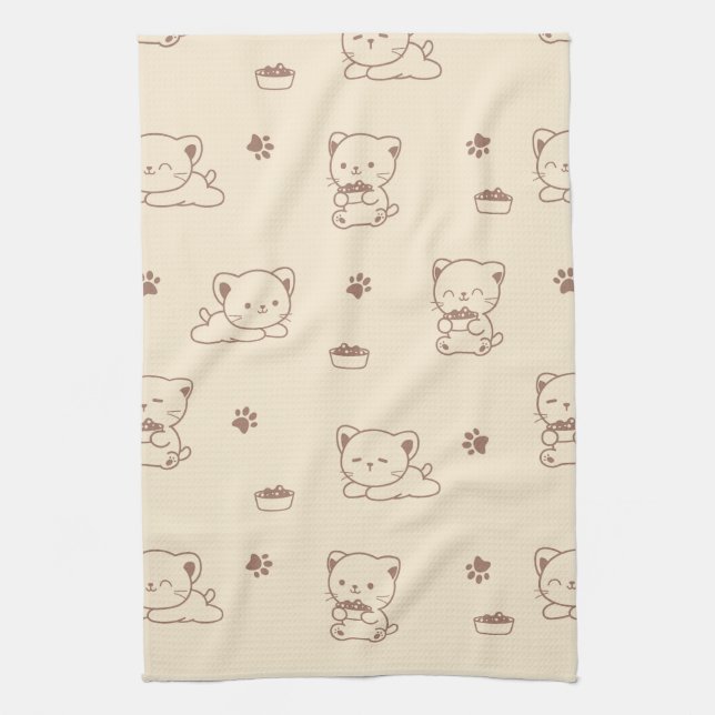 Linge De Cuisine Motif de chat beige mignon (1) (Vertical)