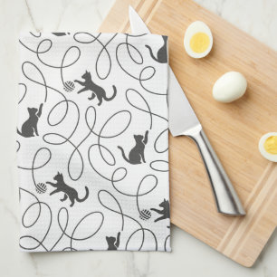 Linge De Cuisine Motif de chat noir joueur et boule de laine