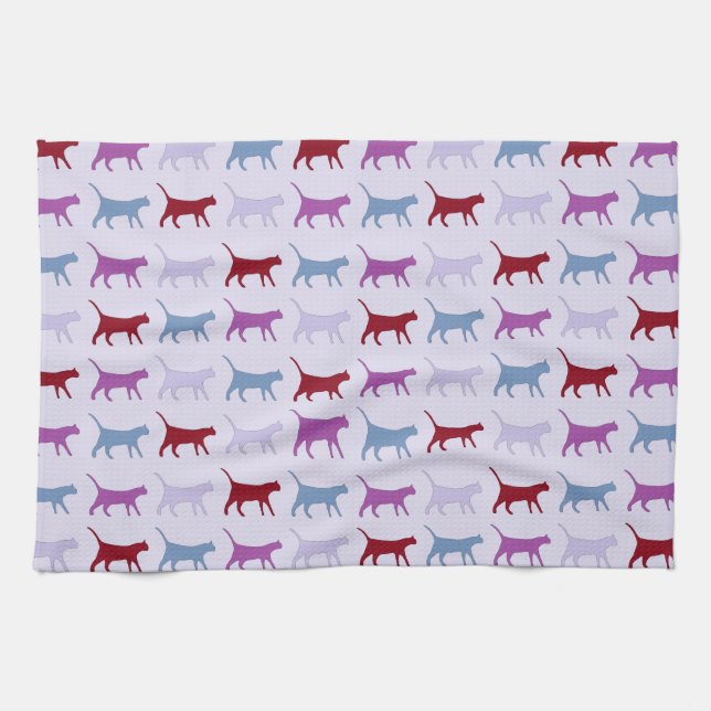 Linge De Cuisine Motif de chat qui marche violet (Horizontal)