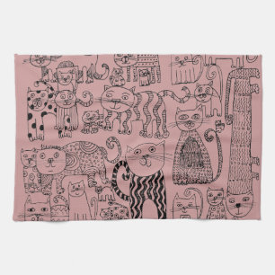 Linge De Cuisine Motif de chats mignons rose poussiéreux moderne