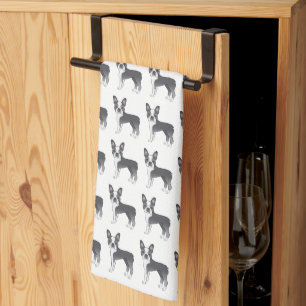 Linge De Cuisine Motif de chien de dessin animé Boston Terrier bleu