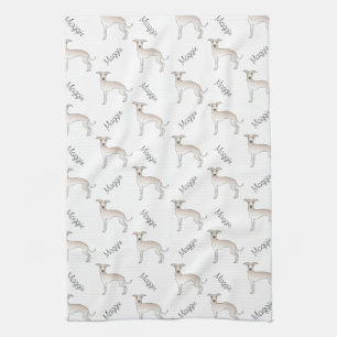 Linge De Cuisine Motif de chien gris italien crème avec nom