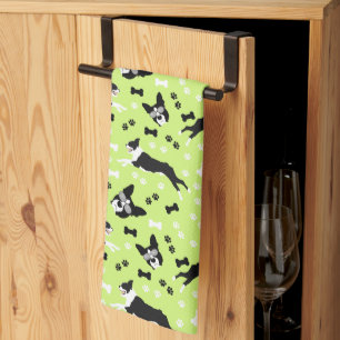 Linge De Cuisine Motif de chien vert des Terriers de Boston
