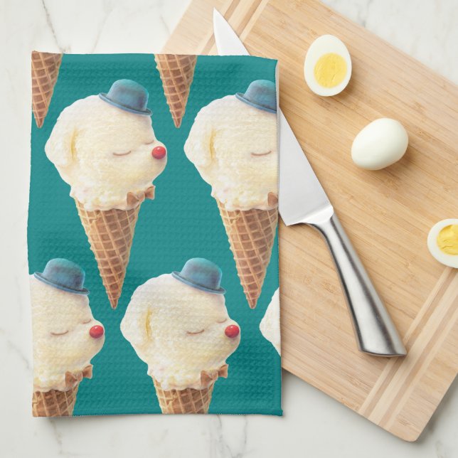 Linge De Cuisine Motif de chiot à crème glacée (Quart Plié)