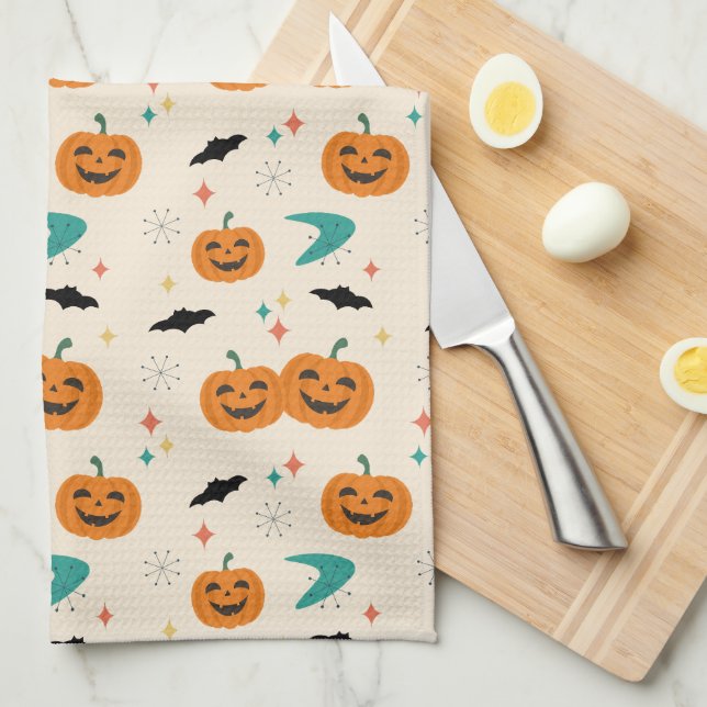 Linge De Cuisine Motif de citrouilles de milieu de siècle Halloween (Quart Plié)