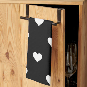 Linge De Cuisine Motif de cœur minimaliste noir et blanc