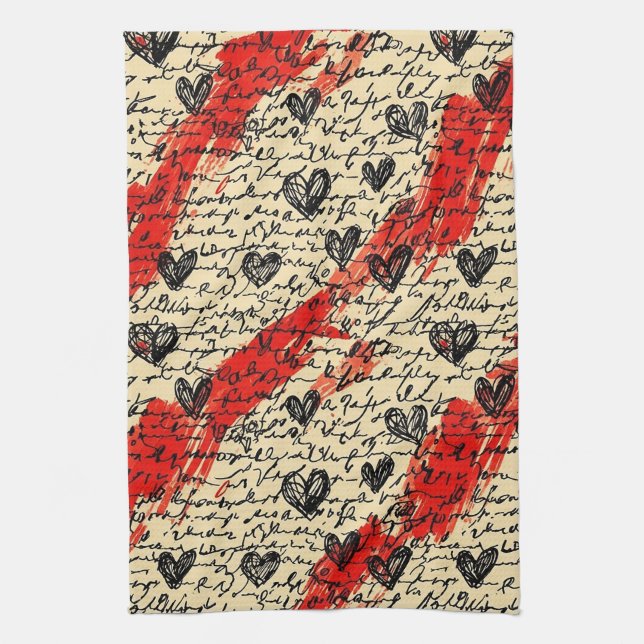 Linge De Cuisine Motif de cœur moderne avec fond de script (10) (Vertical)