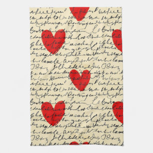 Linge De Cuisine Motif de cœur moderne avec fond de script (11)