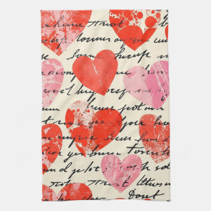 Linge De Cuisine Motif de cœur moderne avec fond de script (13)